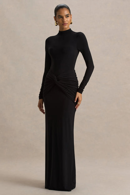 Alula Black High Neck Maxi Dress With Twist Detail