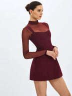 Natasha Burgundy Faux Two Piece Turtleneck Mini Dress