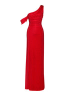 Paget Red Mesh Rhinestone Embellished High Slit Gown Archive Sale
