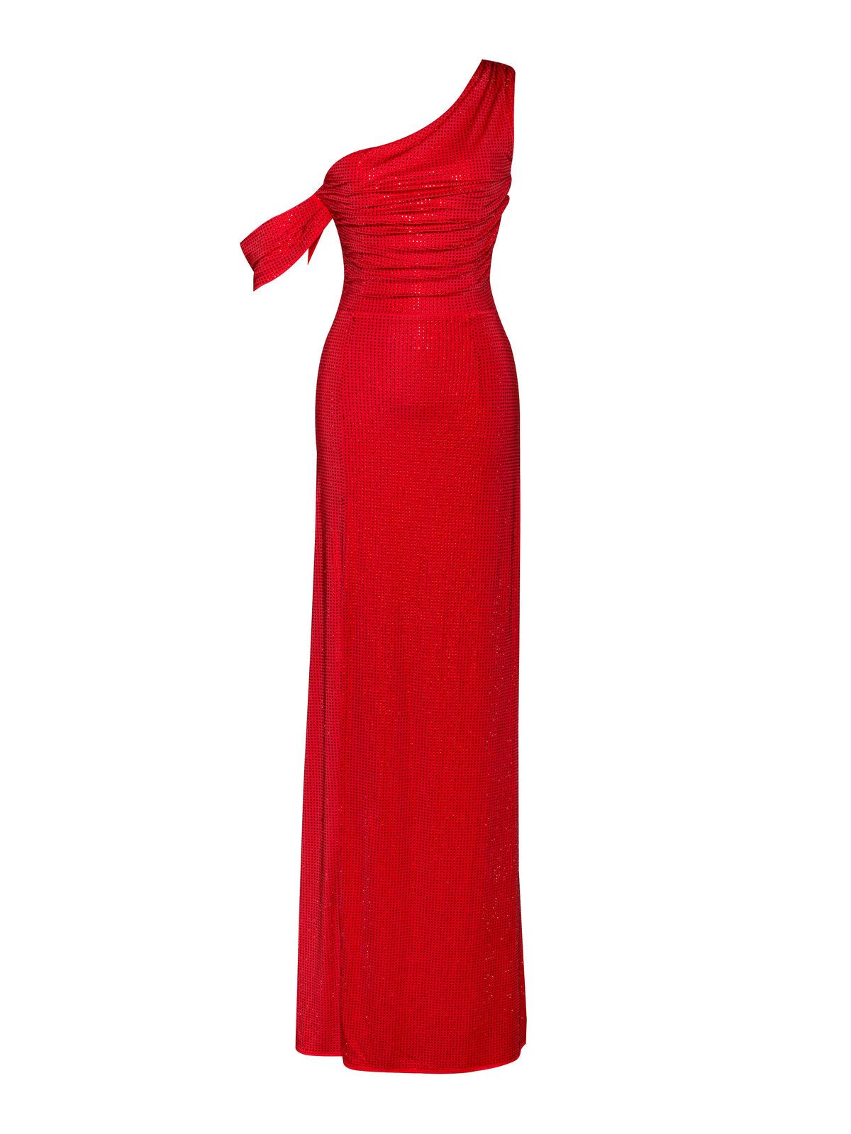 Paget Red Mesh Rhinestone Embellished High Slit Gown Archive Sale