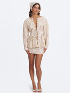 Wendy Beige Cotton Lace Low Rise Mini Skirt