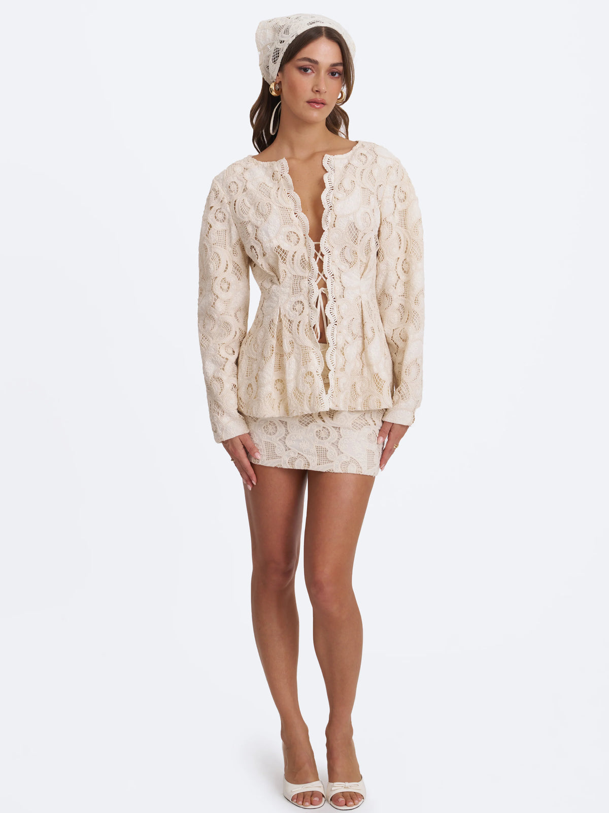 Wendy Beige Cotton Lace Low Rise Mini Skirt