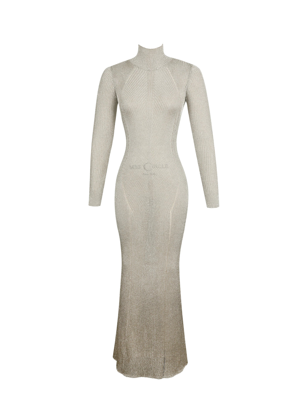 Shay Gold Stretch Knit Backless Long Sleeve Maxi Dress