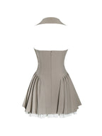 Hazel Brown Preppy Halter Neck Pleated Mini Dress