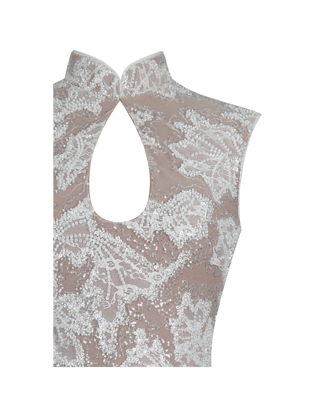 Tavia White Beaded Teardrop Neckline Maxi Dress