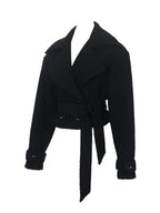 Dara Black Wool Blend Cropped Double Breasted Belted Coat