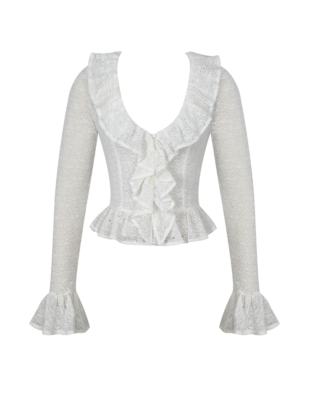Urva Ivory Crochet Ruffle Front Button Top
