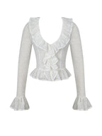 Urva Ivory Crochet Ruffle Front Button Top