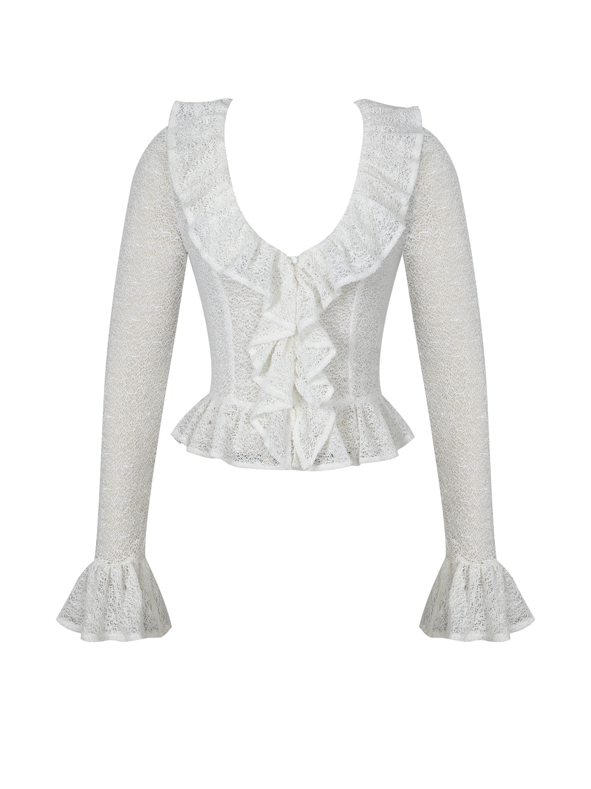 Urva Ivory Crochet Ruffle Front Button Top