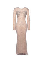 Rita Embroidered Mesh Silver Beaded Mermaid Gown