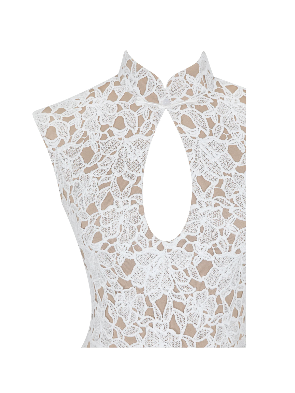 Quinley White Cotton Lace Teardrop Neckline Mini Dress
