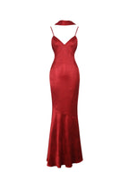 Kelsey Scarlet Croc Embossed Flared Hem Maxi Dress with Scarf