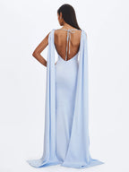 Eira Mist Blue Cowl Scarf Detail Mermaid Maxi Dress