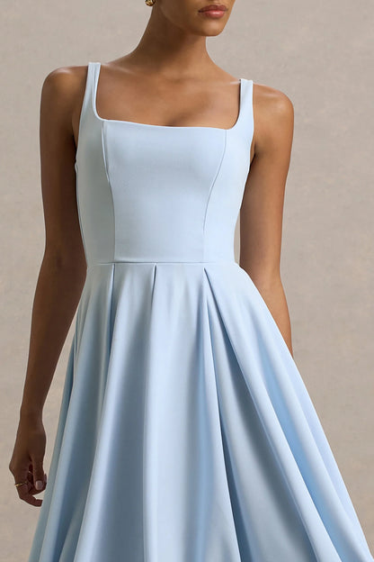 Parina Powder Blue Strappy Volume Hem Midi Dress