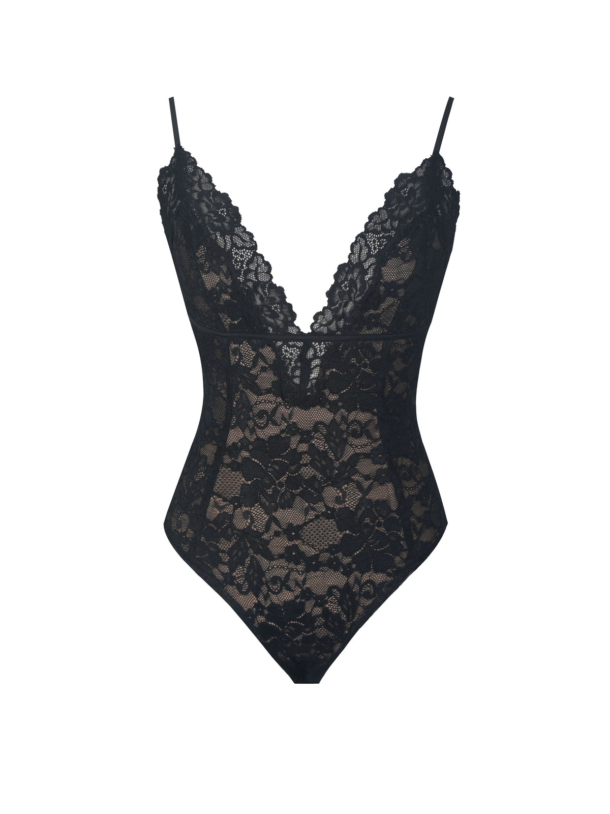 Venetia Black Lace Plunging Bodysuit