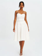 Maelis White Cotton Eyelet Drop Waist Midi Dress