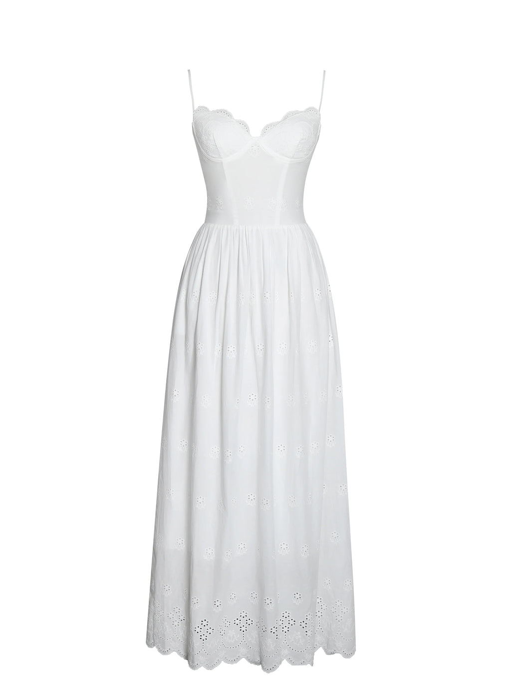 Oberon White Cotton Eyelet Lace Up Back Maxi Dress
