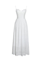 Oberon White Cotton Eyelet Lace Up Back Maxi Dress