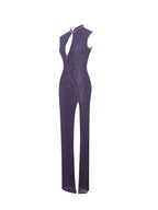 Riona Violet Burnout Velvet Mesh Keyhole Maxi Dress