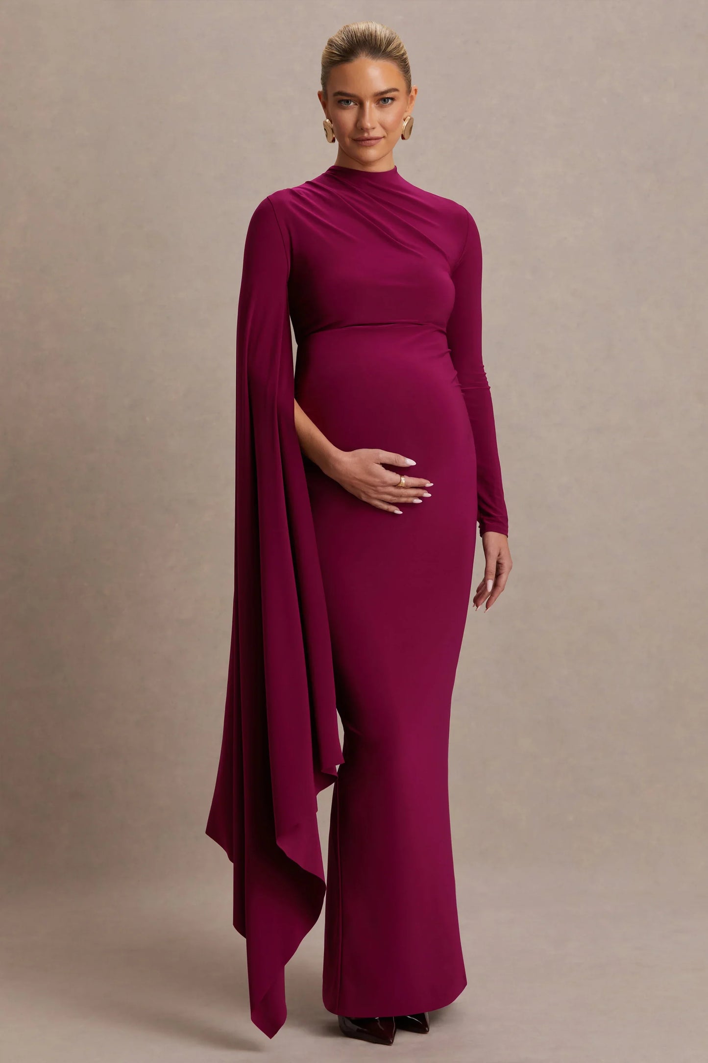 Lavinia Berry High Neck Maternity Maxi Dress With Cape Sleeve