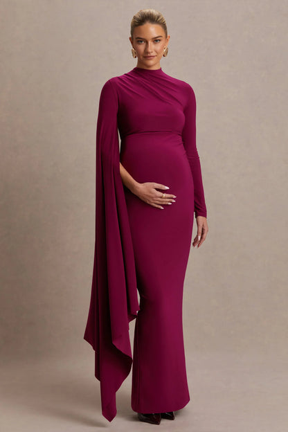 Lavinia Berry High Neck Maternity Maxi Dress With Cape Sleeve