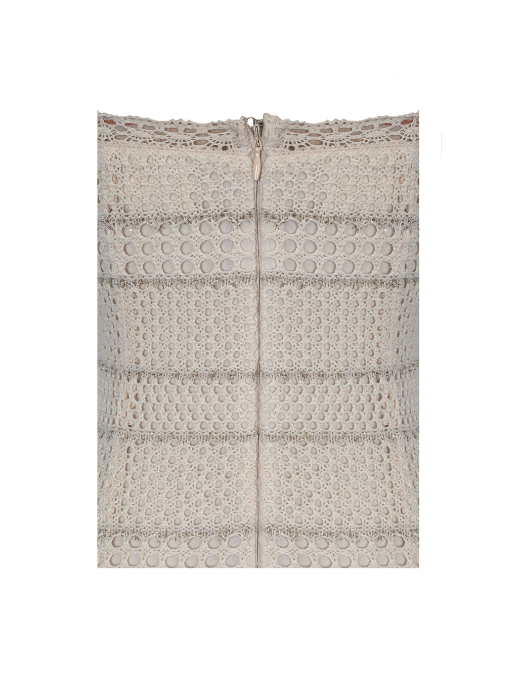 Xiomara Beige Gold Stripe Crochet Knit Mermaid Midi Dress