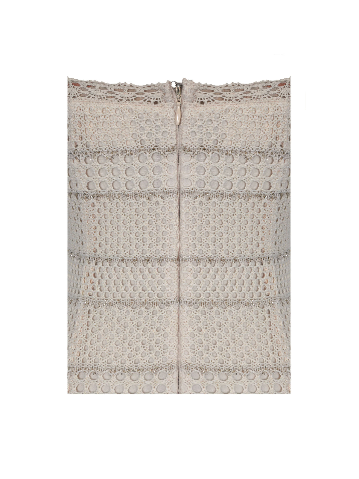 Xiomara Beige Gold Stripe Crochet Knit Mermaid Midi Dress