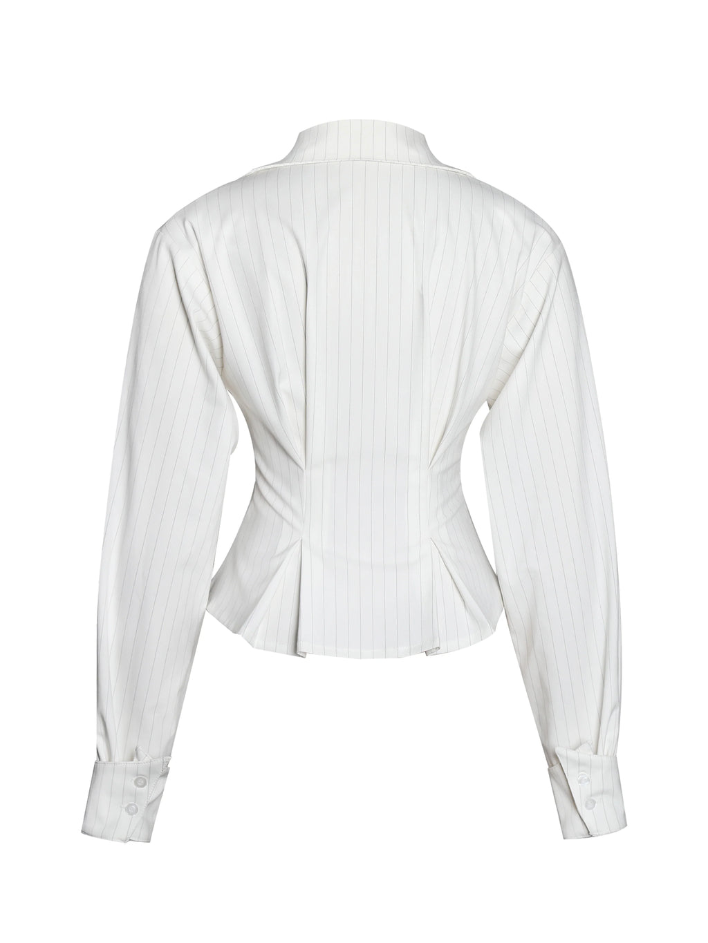 Sylvia White Pinstripe Deep V Pleated Shirt