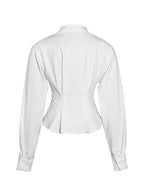 Sylvia White Pinstripe Deep V Pleated Shirt