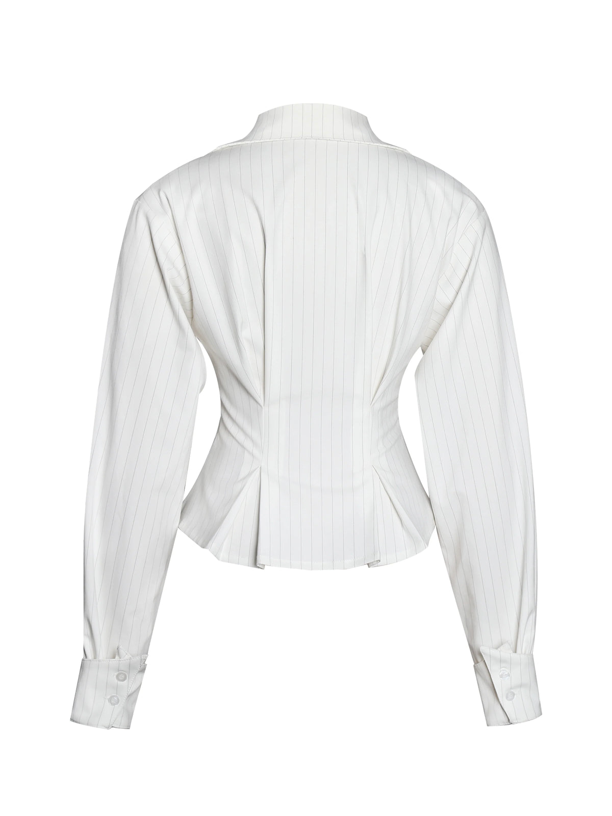 Sylvia White Pinstripe Deep V Pleated Shirt
