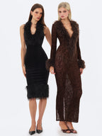 Onalee Black Croc Embossed Velvet Fur Midi Dress