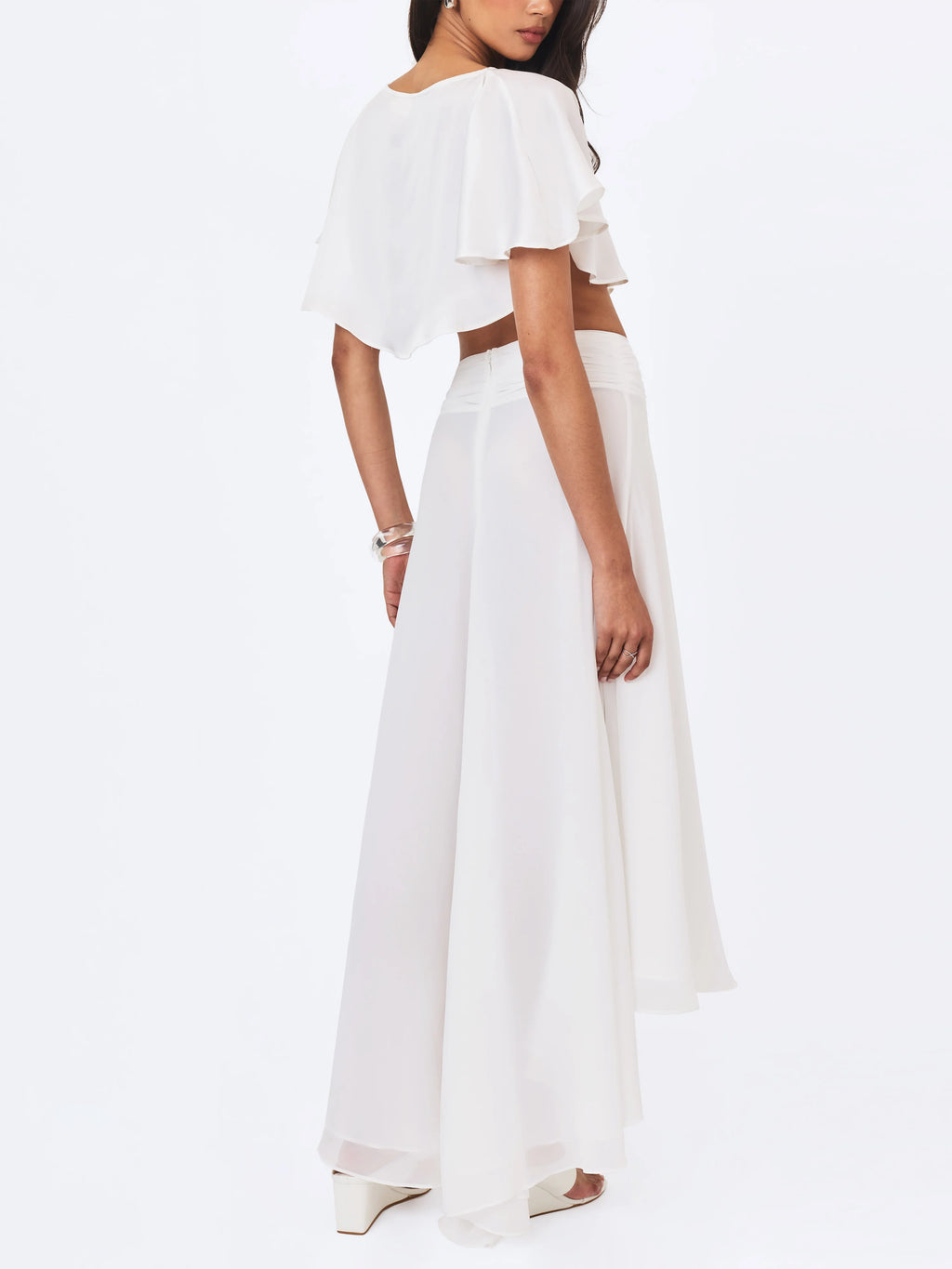 Yanna White Chiffon High Low Maxi Skirt