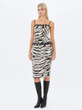 Xylena Black White Zebra Fur Midi Pencil Skirt