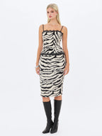 Xylena Black White Zebra Fur Midi Pencil Skirt