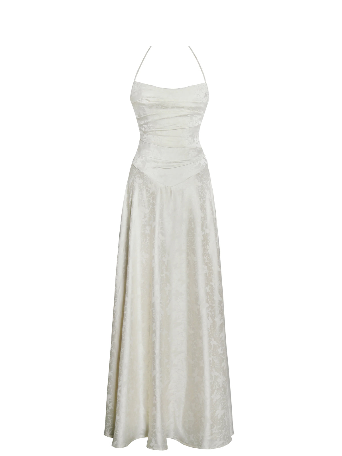 Raegan Pearl White Jacquard Ruched Maxi Dress