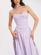 Raegan Taro Purple Jacquard Rouched Maxi Dress