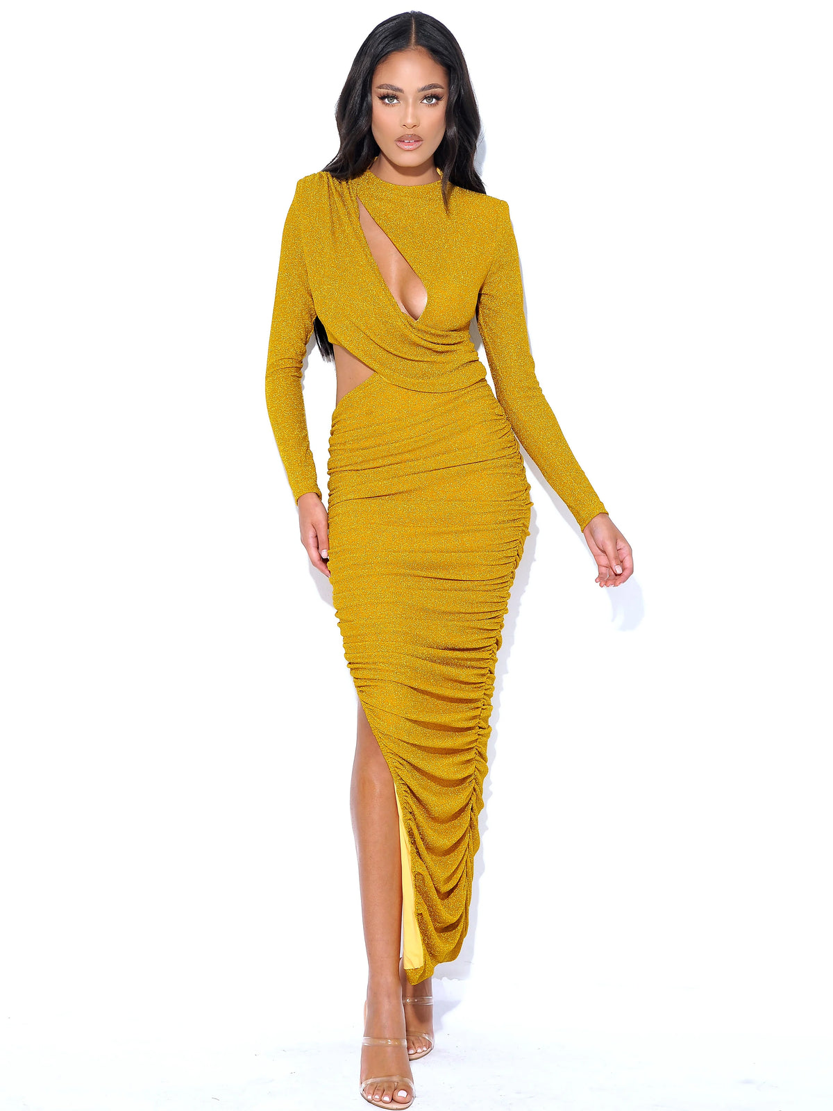 Payson Gold Long Sleeve Metallic Jersey Cutout Dress Archive Sale