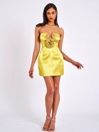 Marcia Gold Satin Strappy Halter Neck Dress Archive Sale