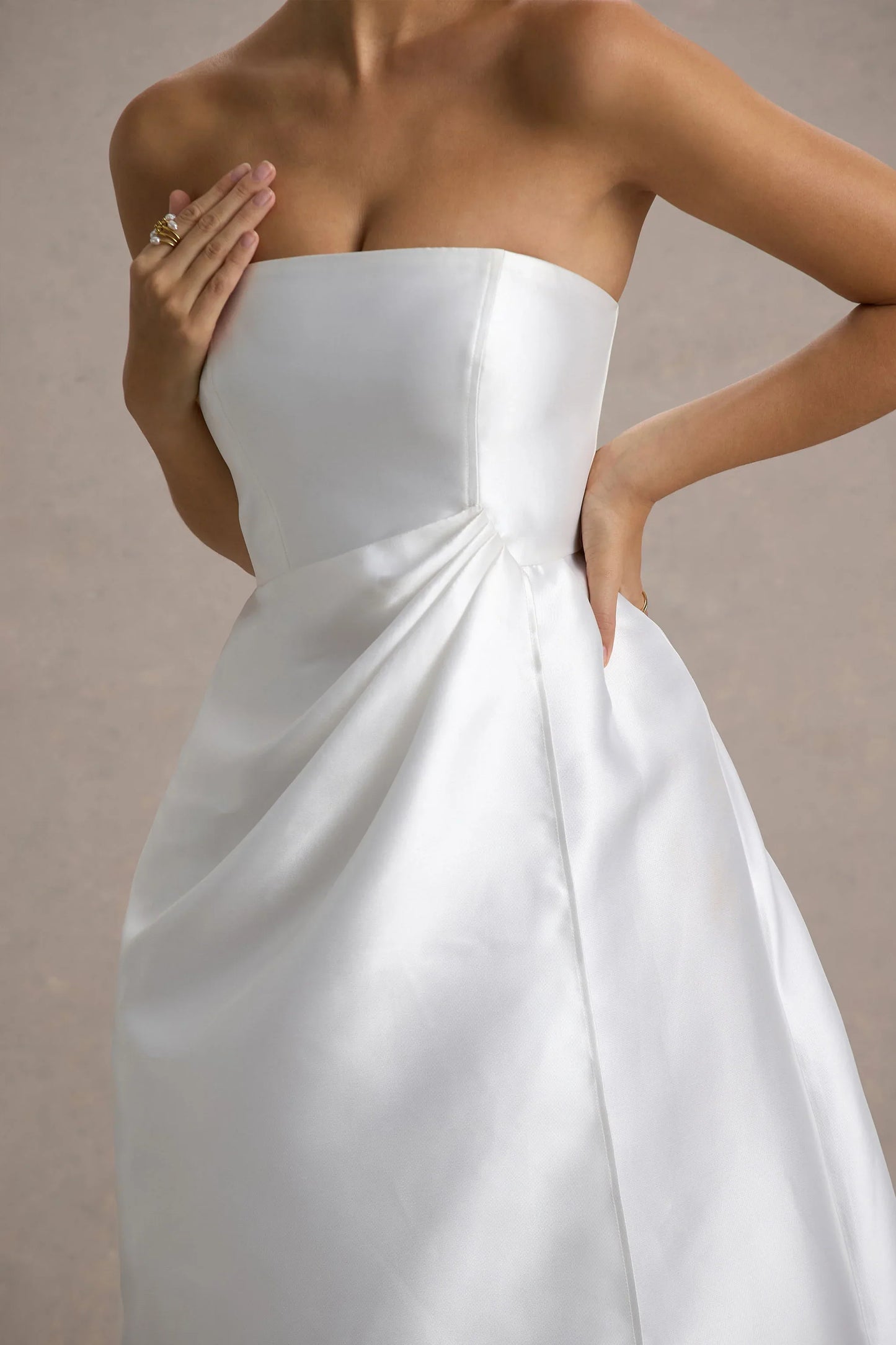 Universe White Bandeau Split Puff Skirt Maxi Dress