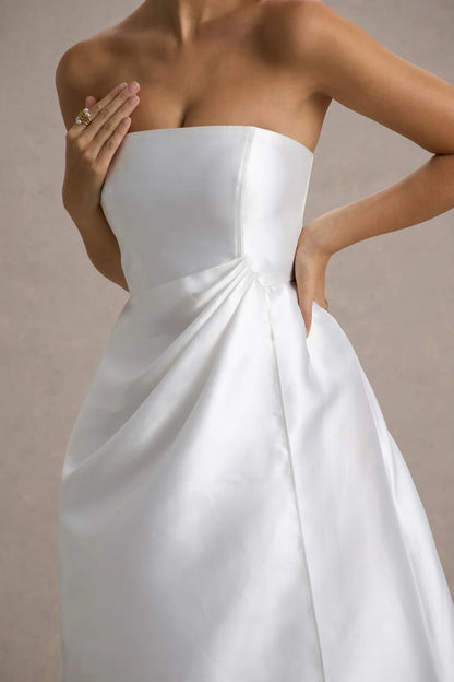 Universe White Bandeau Split Puff Skirt Maxi Dress