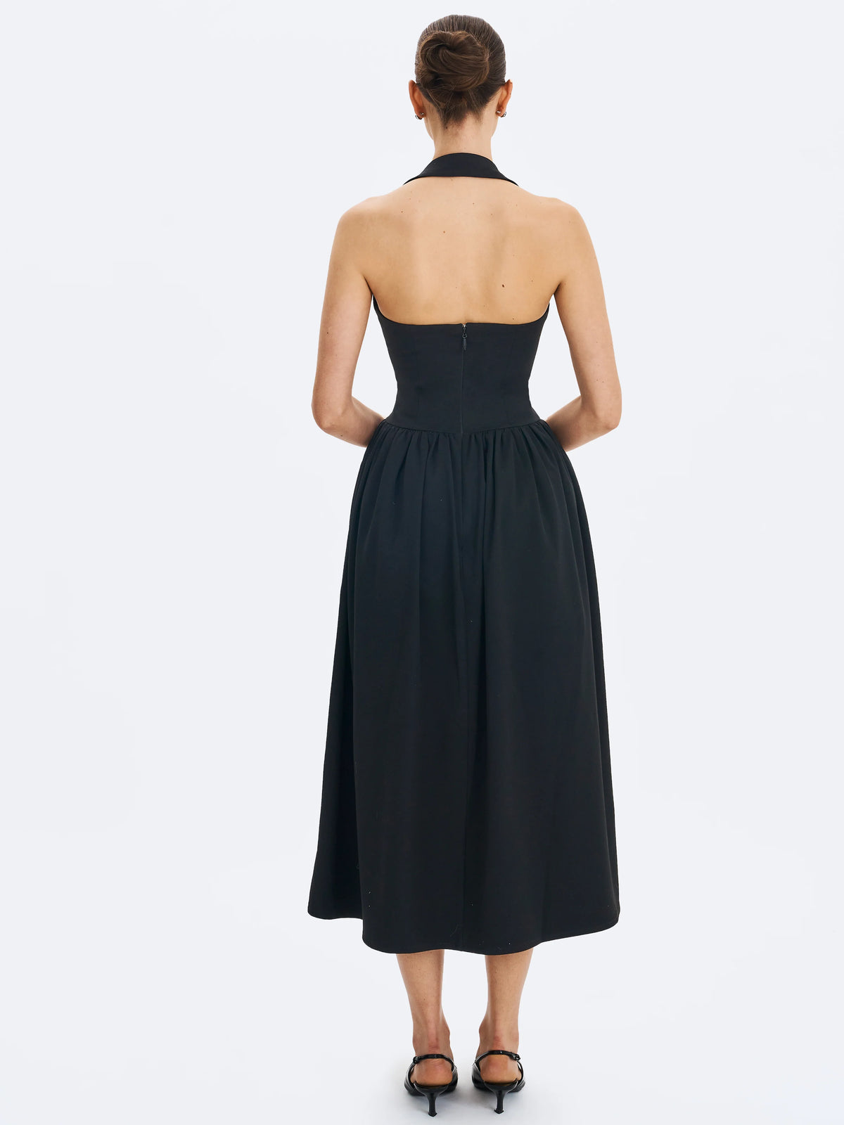 Delaney Black Lapel Halter Midi A Line Dress