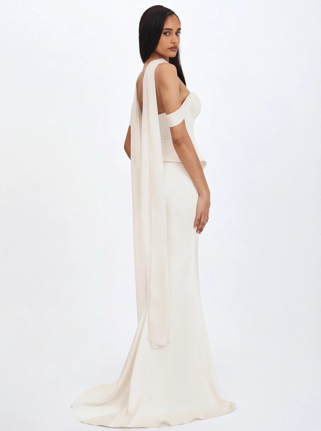 Jessalyn Ivory Sweetheart Peplum Mermaid Wedding Dress with Chiffon Scarf