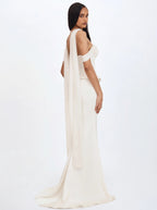 Jessalyn Ivory Sweetheart Peplum Mermaid Wedding Dress with Chiffon Scarf