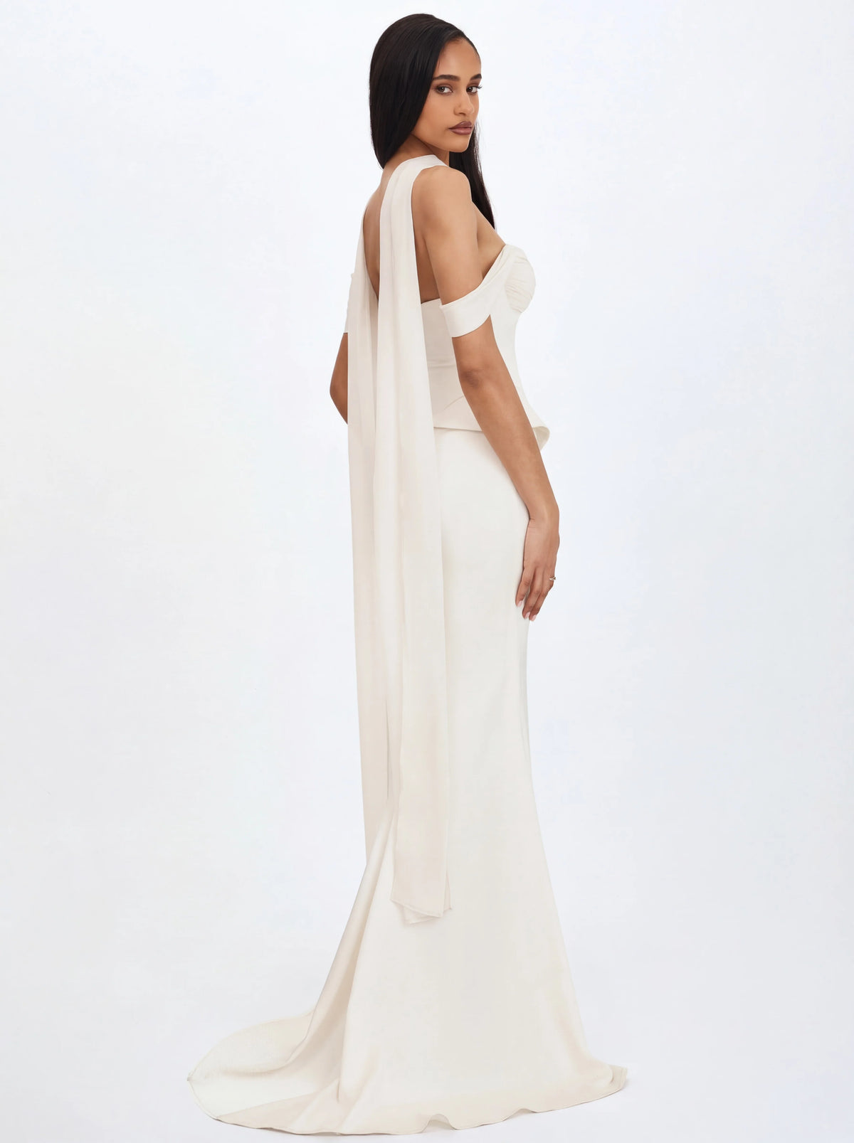 Jessalyn Ivory Sweetheart Peplum Mermaid Wedding Dress with Chiffon Scarf