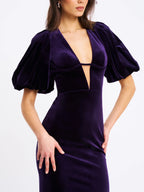Coraline Purple Velvet Bubble Sleeve Backless Maxi Dress Archive Sale