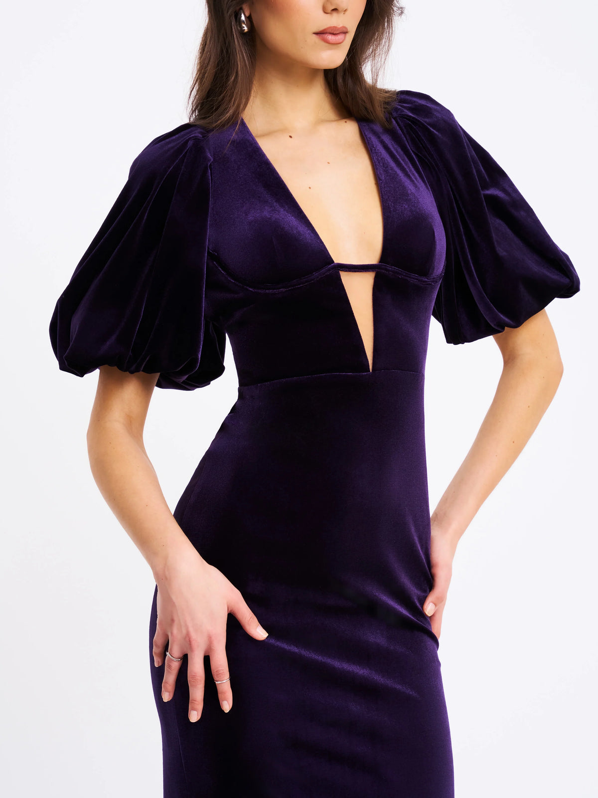 Coraline Purple Velvet Bubble Sleeve Backless Maxi Dress Archive Sale