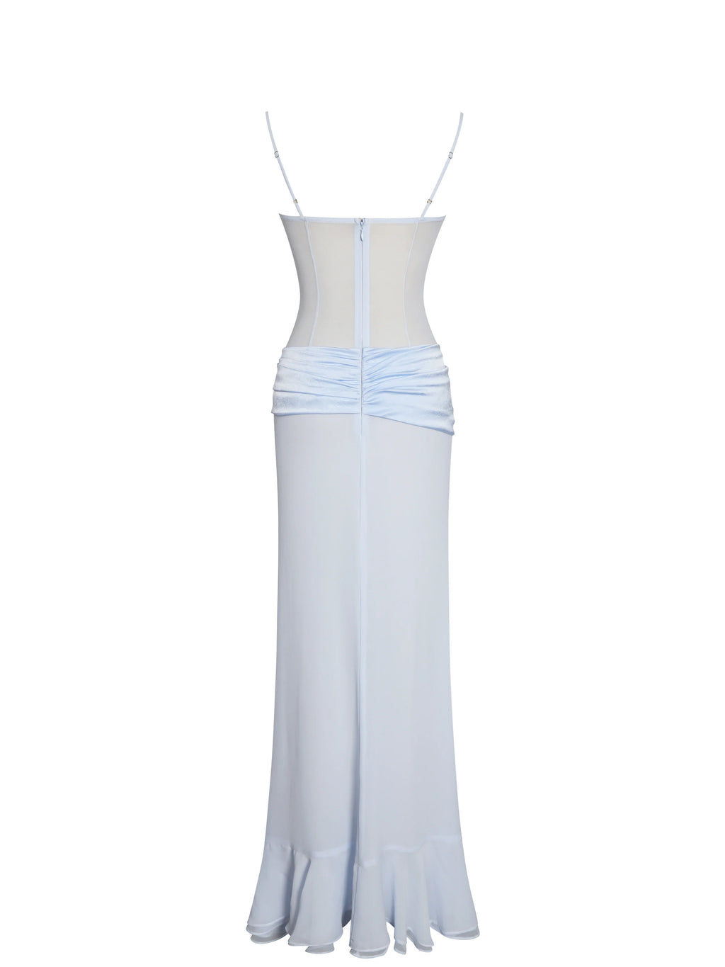 Lacy Blue Ruched Breast High Slit Chiffon Dress