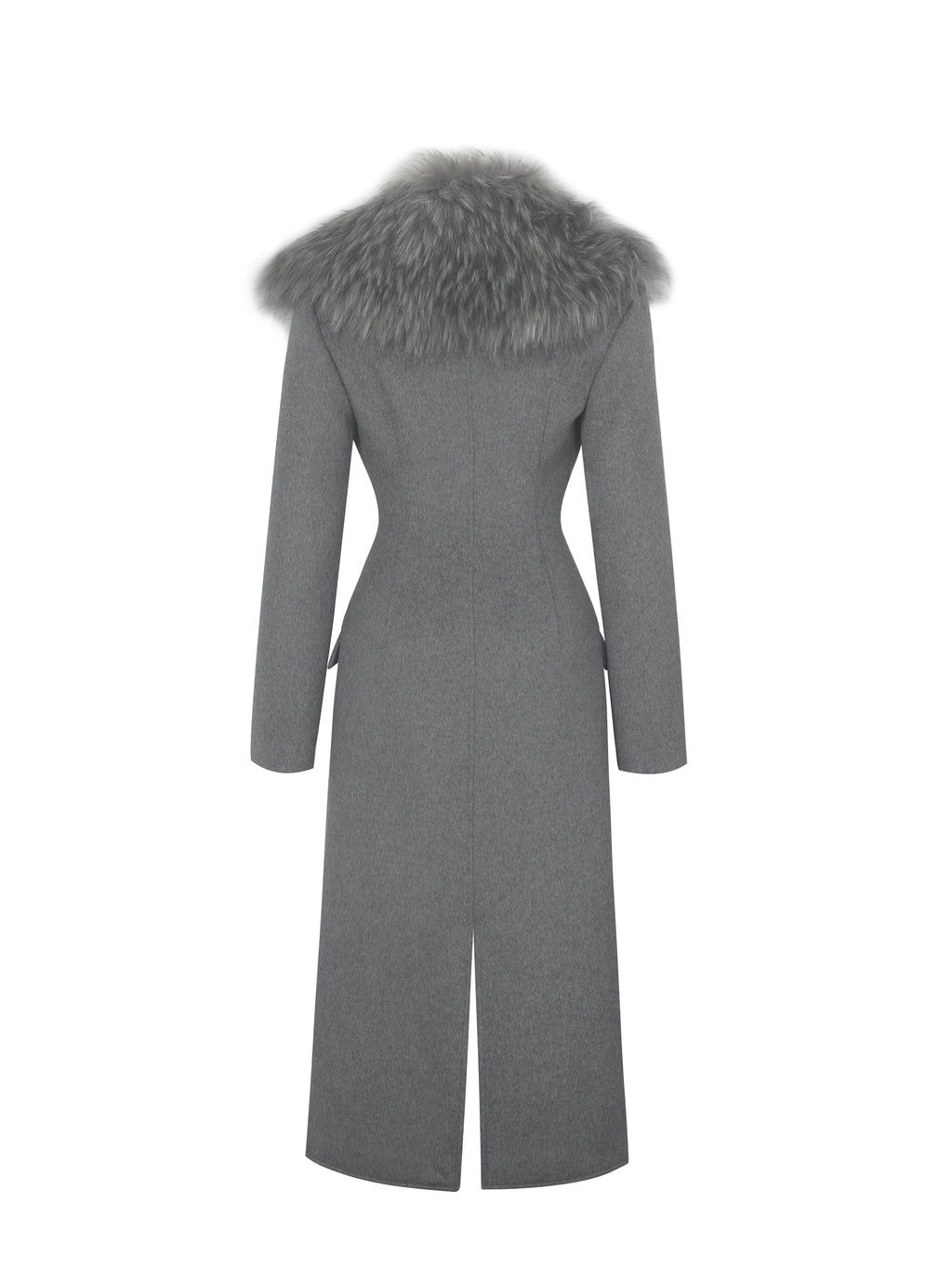 Faye Grey Wool Blend Single Breasted Coat with Removable Faux Fur Collar