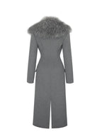 Faye Grey Wool Blend Single Breasted Coat with Removable Faux Fur Collar