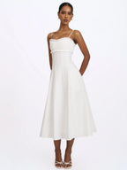 Vicenta White Cotton Poplin Ruched Midi Dress